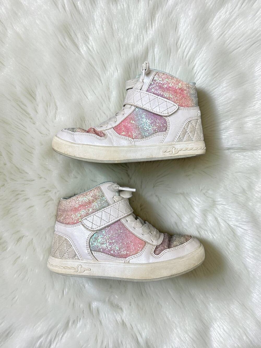 Skechers White Rainbow Glitter High Top Zip Up Sneaker Girl’s Size 11.5